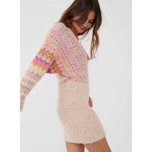 Free People Forever Fair Isle Long Sleeve Sweater Dress M Strawberry